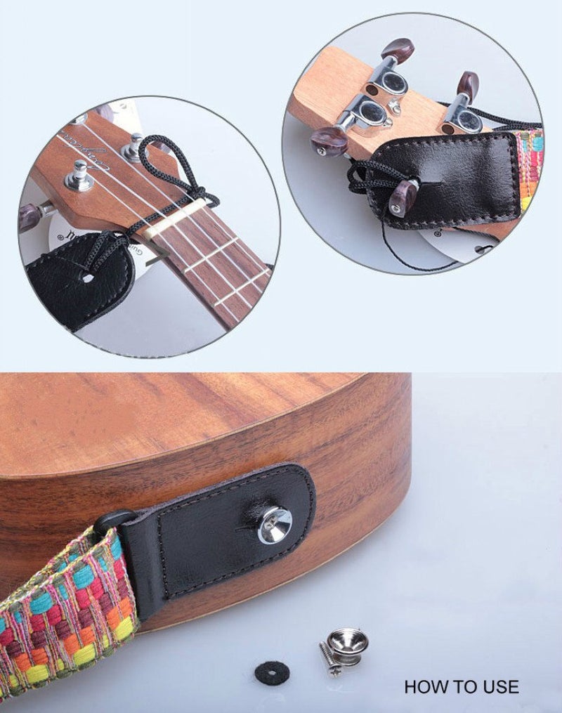MUSIC FIRST Hawaii Woven Rainbow Adjustable Colorful Meshbelt and Genuine Leather Ukulele Strap Shoulder Strap version 2.0 - Image 5